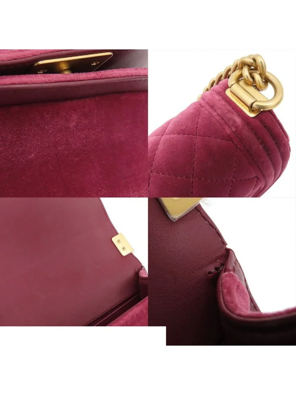 Chanel Chain Shoulder Bag Boy Wine Red Gold Velvet